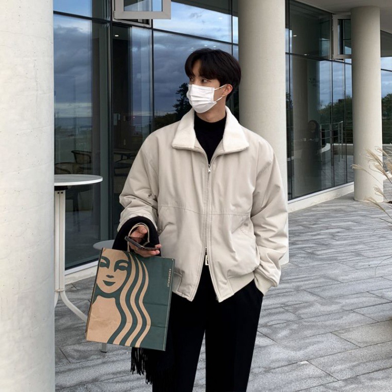 MYQ japonés retro solapa abrigo de algodón acolchado Chaqueta de algodón acolchado de invierno de los Hombres estilo coreano chaqueta suelta de algodón acolchado