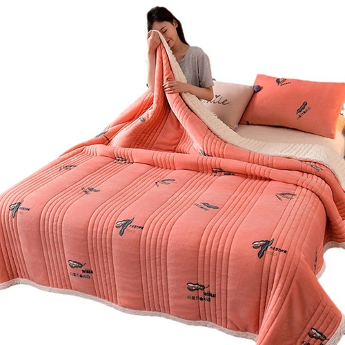 Dual-sided velvet interwoven cotton and wool throw blanket, milk velvet lamb wool winter warm cover blanket, Fala velvet gift throw blanket