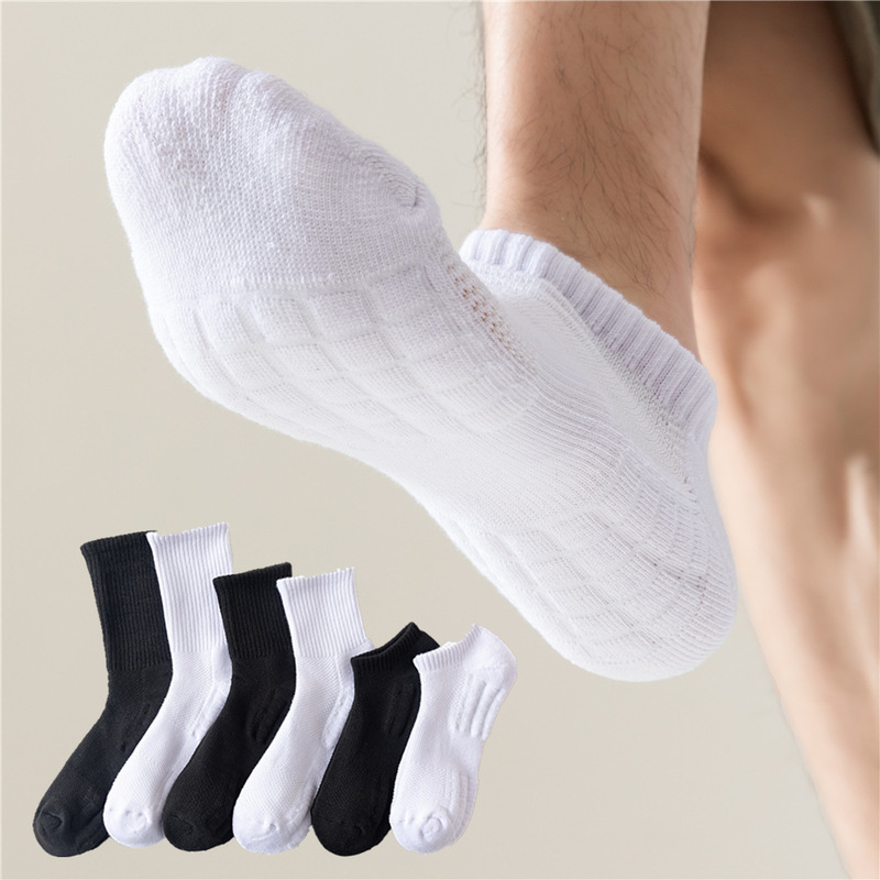 Socks Men's Boat Socks Summer Mid-tube Socks Thin Short Socks Solid Color Cotton Stockings White Sports Socks Half Towel Bottom Length