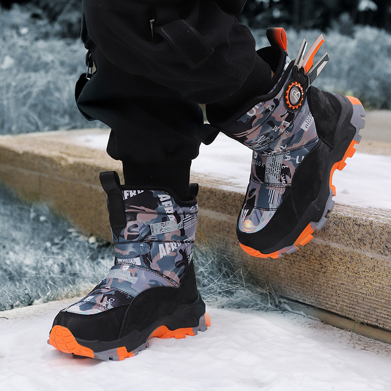 Bottes de neige Northeast pour enfants avec velours épais, chaussures en coton imperméables et antidérapantes pour garçons et filles de taille moyenne et grande_voghion.com