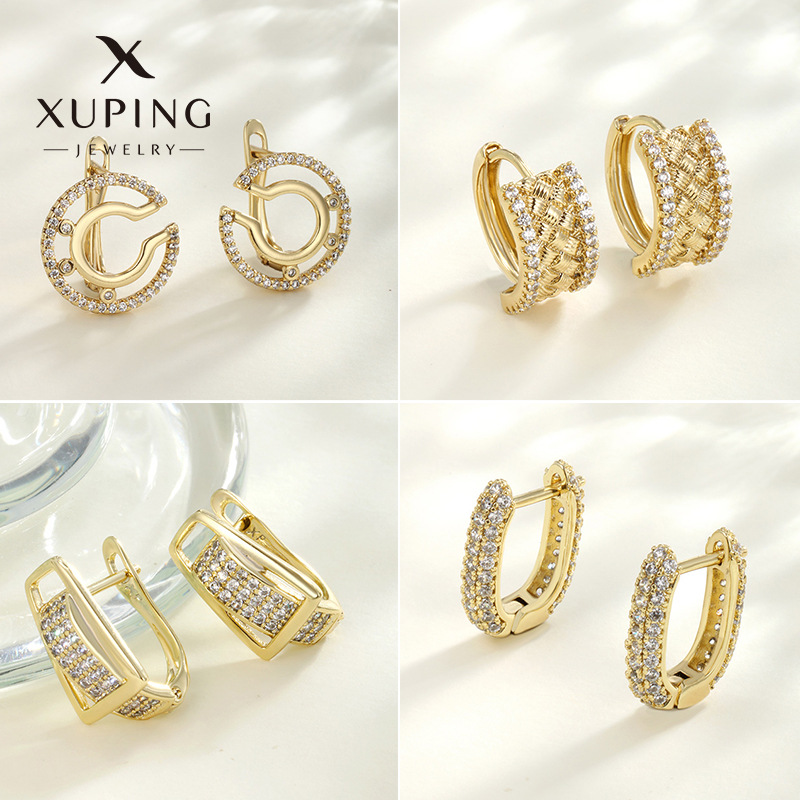 Joyería Xuping aleación de cobre chapado 14K oro zircon pendientes de diseño femenino pendientes de estilo nicho pendientes