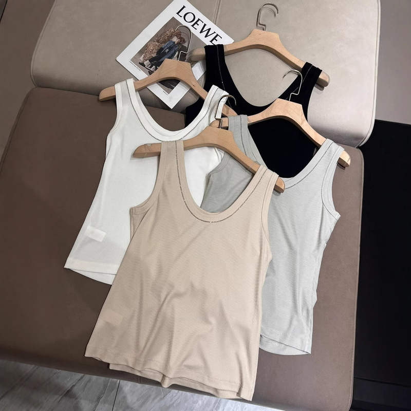 Shanghai Dan Nong Flagship Store/Italian Bc Silk U-Neck Beaded Chain Casual Sleeveless Knitted Tank Top