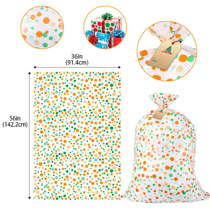 큰 녹색 오렌지 웨이브 선물 가방 3 팩; PE;91.4*142.2cm