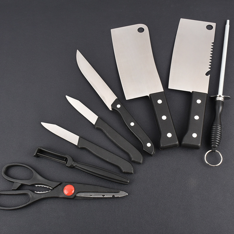 Cuchillos de regalo Juego de ocho piezas Cocina para el hogar Cuchillo de cocina de acero inoxidable Tijeras Varilla de afilado Juego de combinación de funciones Cuchillos