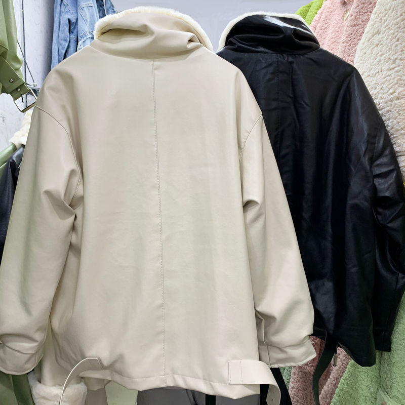 ChicShe Giacca da motociclista in pelle di pecora corta da donna, stile coreano, in lana d'agnello, in cotone_voghion.com