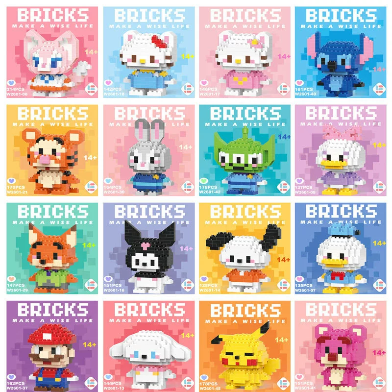 Mini Bricks Building Block Toy, Cartoon Figure Constructor Sets, Multiple Kits 128–949 pcs, Random Box