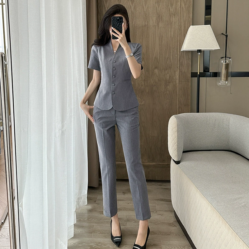 Серый профессиональный костюм с юбкой 2025 новый высококачественный темперамент отель ресепшн ювелирный магазин салон красоты рабочая одежда