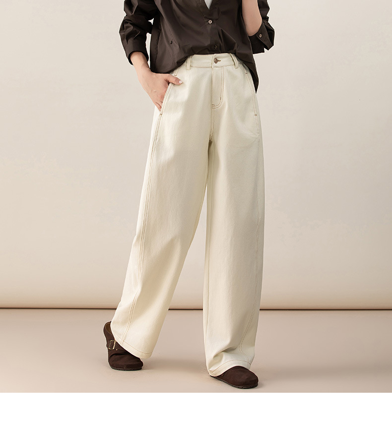 Quần jean nữ ống rộng phong cách Hong Kong chất cotton Tencel dáng rộng — Màu trắng nhạt chi tiết 27