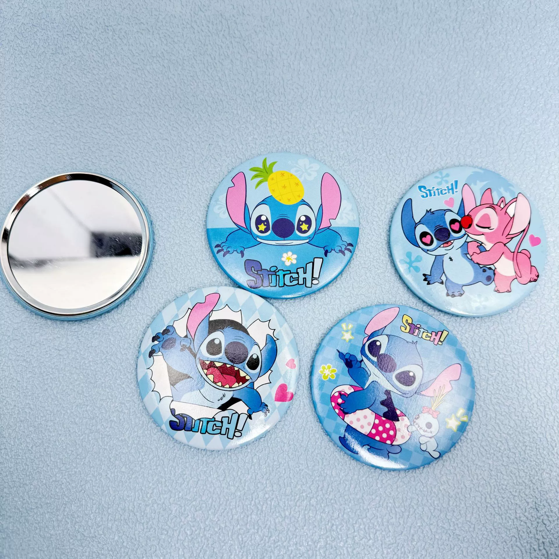 Мини-зеркальце Stitch в виде мультика, межзвёздная тема, портативное металлическое круглое зеркало