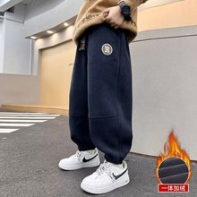 男童冬季加绒裤子2024秋冬新款儿童棉运动裤一体绒中大童厚卫裤潮