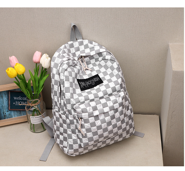Korean ins artistic trend checkerboard checkered backpack, Japanese Harajuku style fresh and clean high school and junior high school student bag undefined