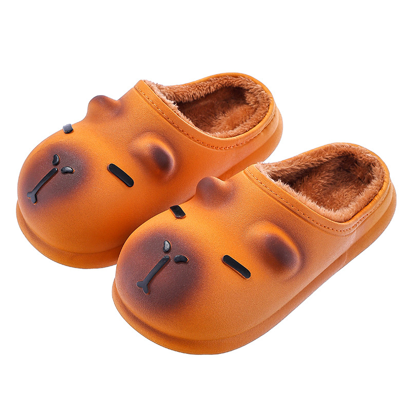 Zapatillas de algodón de mujeres otoño invierno 2025 nuevo Capibara cálido y veludo bolsa impermeable con zapatillas de algodón de luna