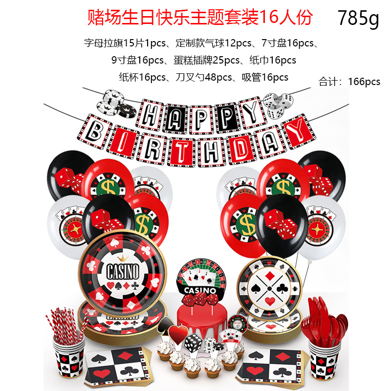 Amazon Casino jugando a las cartas cumpleaños decoración tema plato de papel desechable taza de papel tejido partido suministros traje