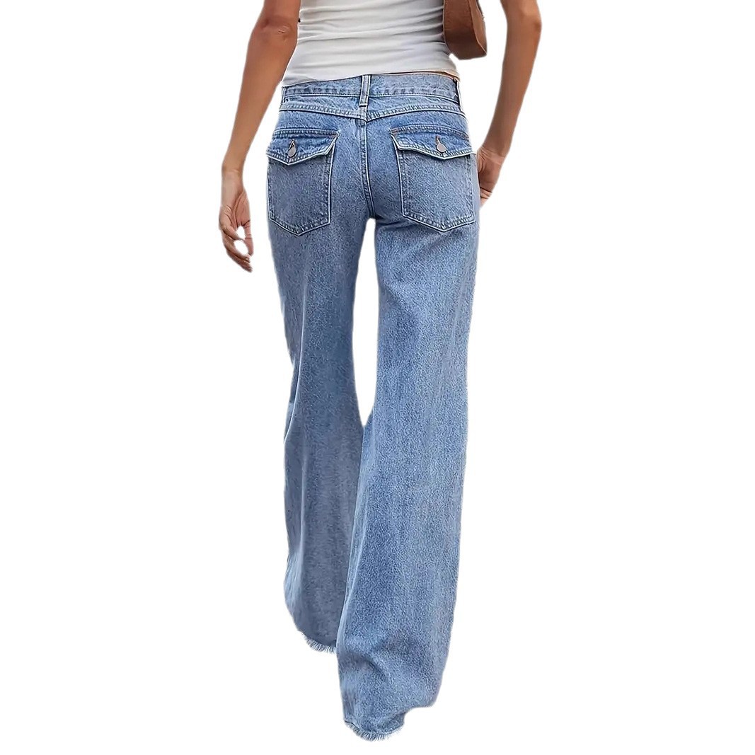 Jeans de pierna ancha para mujer de mezclilla de algodón con bolsillos grandes image 6
