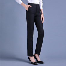夏无腰带商务高腰直筒型宽松长裤黑色职业气质通勤直筒裤工装裤
