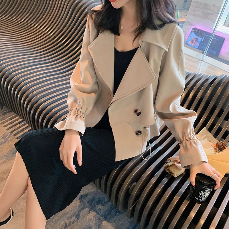Suit Collar Jacket for Women, Loose Spring & Fall Korean Style Petite Jacket Top, Elegant Waist-Cinching Short Windbreaker, Versatile