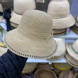 夏季出游海边女夏草帽女小清新遮阳帽太阳帽手工编织渔夫帽可折叠