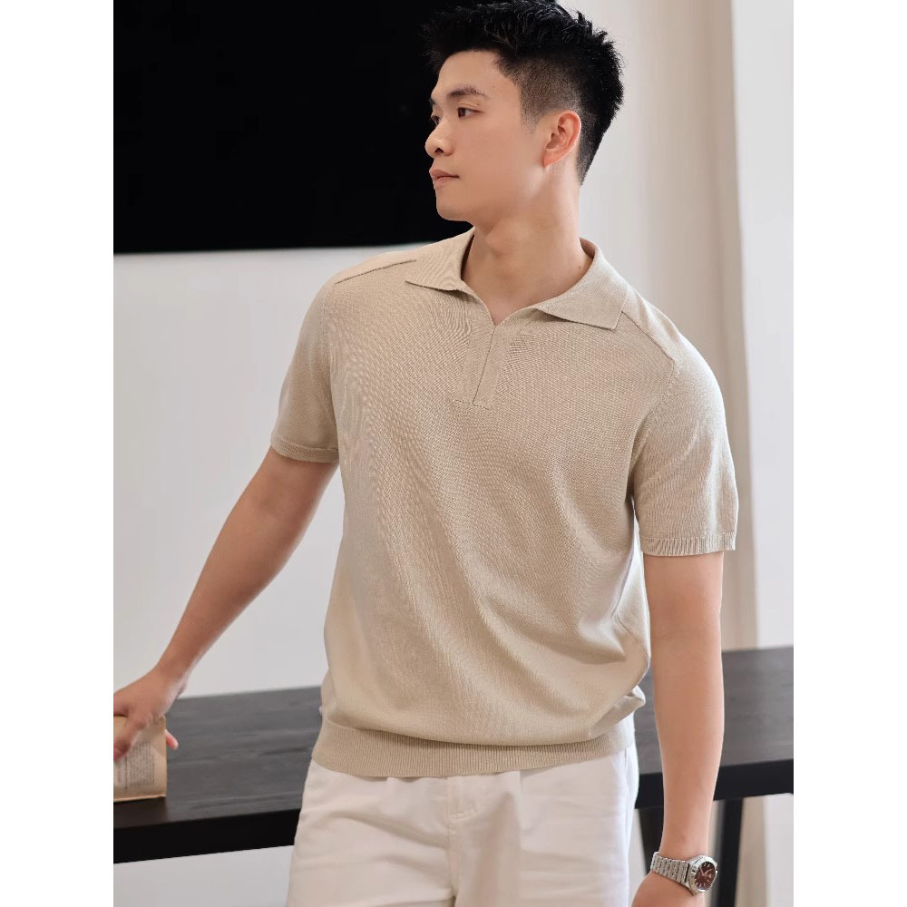 Polo Shirt Lapel Short-Sleeved Knitwear Men's Seagull Collar British Business Slim Summer Ice Silk Foreign Trade Cross-Border Wholesale