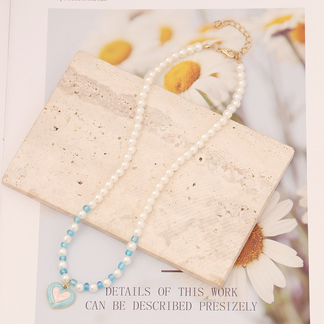 Fashion Heart Shape Imitation Pearl Bead Beaded Enamel Womenu0027S Pendant Necklace 1 Piece