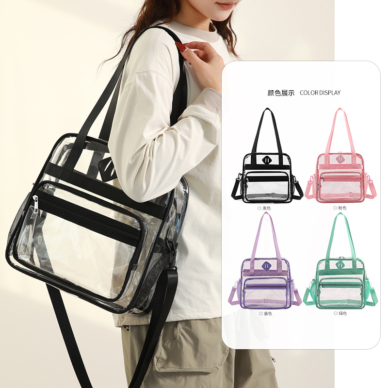 Cross-Border Amazon Multi-Pocket Transparent Pvc Travel Bag Concert Sports Event Transparent Pvc Shoulder Tote Bag