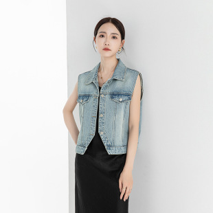 Xinge Short Denim Vest Women's Summer Outer Wear High Waist Small Waistcoat Cool Fashionable Slim Look Small Top Trendy