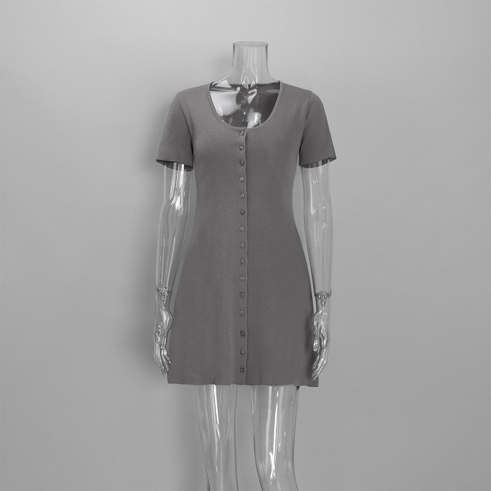 Đầm ngắn dáng chữ A cổ V sâu cài khuy một hàng, tay ngắn dệt kim, eo cao tôn dáng — 100% viscose, Có sẵn đủ màu, đủ size, trọng lượng: 290g, Màu be, Màu kaki chi tiết 10