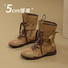 复古拳击靴女春秋季新款户外时装靴马丁靴小个子内增高中筒德训靴