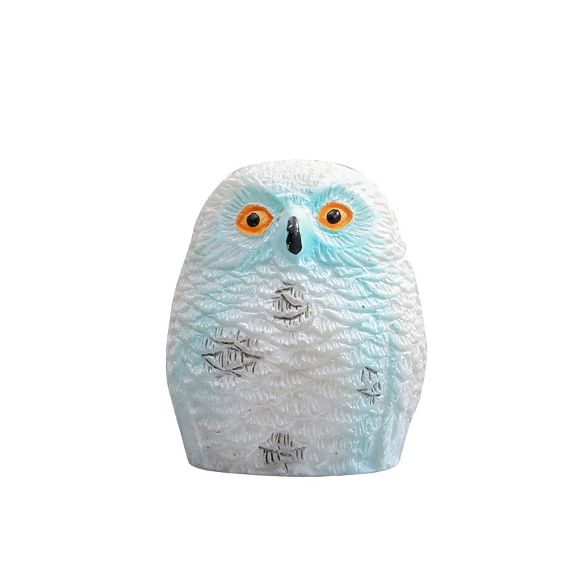 Micro landscape figurine set, 4-piece resin owl dolls, assorted colors (white, yellow, light brown)