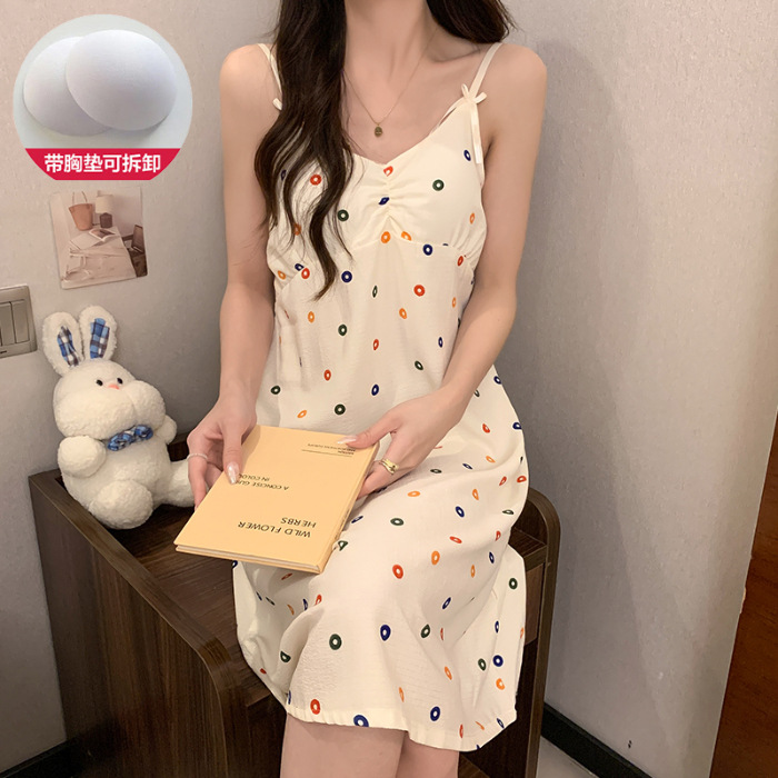 2024 verano con cojín de pecho espuma vestido de dormir mujer dulce vestido de suspensión estudiantes lindos dibujos animados ropa de casa de mujer al por mayor