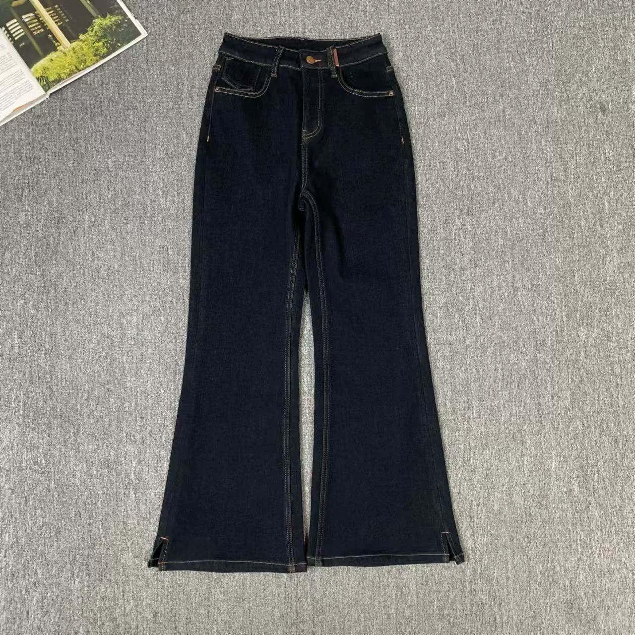 Глубокий танин плюс бархат сплошной цвет с высокой талией повседневные расклешенные брюки женская одежда