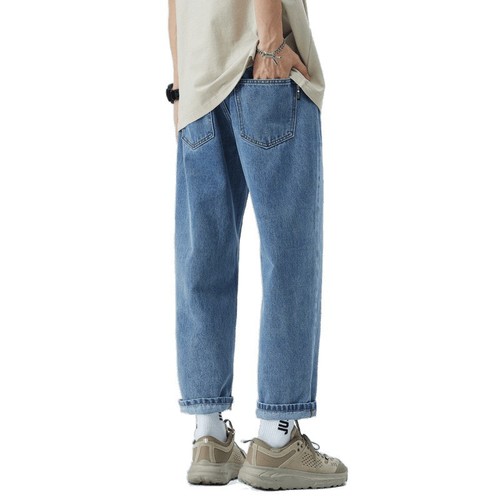 Men's Summer New Casual Fashion Loose American Retro Straight Leg Nine-Degree Pants