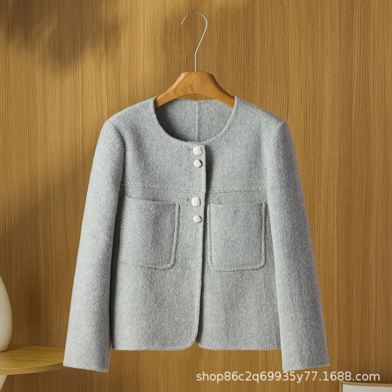Women's 2026 Winter New Style Gray Wool and Cashmere Light Luxury Fragrance Short Double-Faced Wool Coat