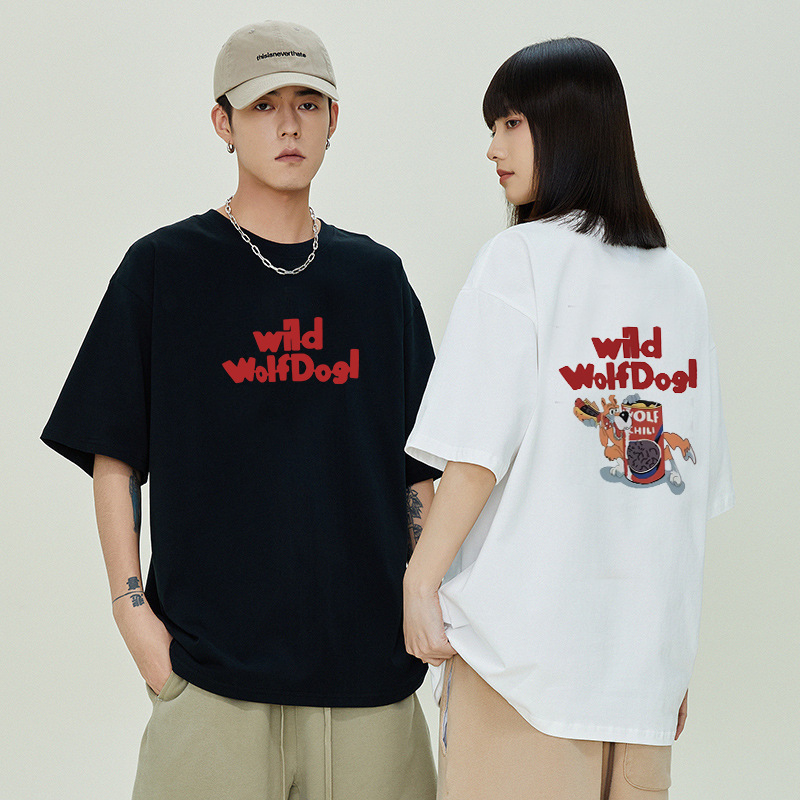 (2개) 무거운 여름 2024 폭발성 커플 티셔츠 홍콩 스타일 레트로 퓨어 코튼 라운드 넥 짧은 소매 티셔츠 INS 남성과 여성의 트렌디 티셔츠