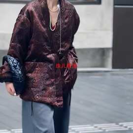 秋冬真丝香云纱时尚调性外套领夹棉感新款国风棉服图片色