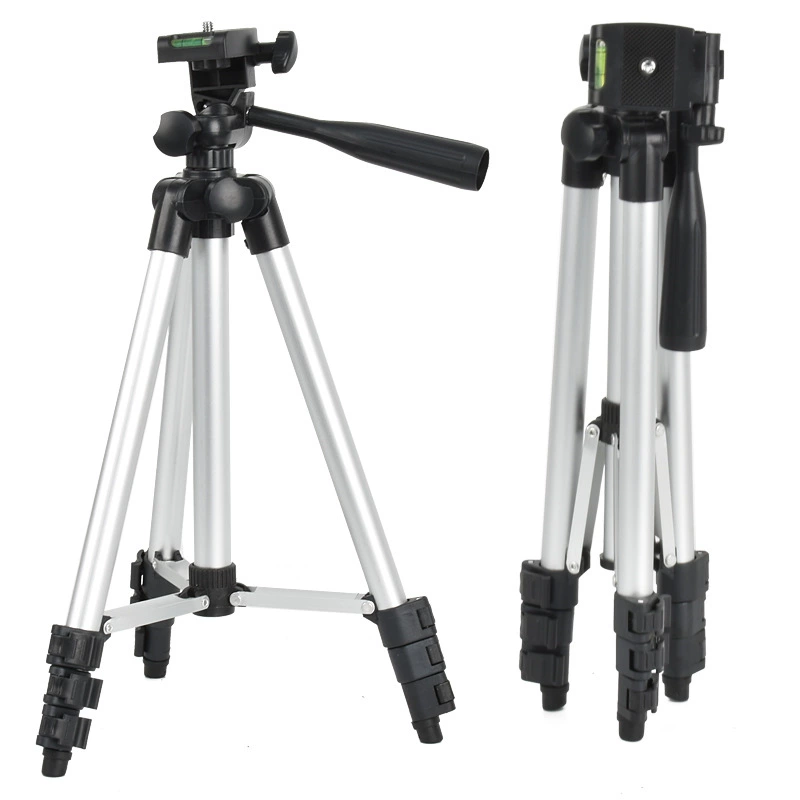 Camera tripod, telescopic aluminum, ABS head, phone clip, supports up to 2 kg