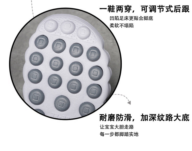 Dép sục trẻ em lỗ thoáng siêu êm, hai kiểu quai, chống trượt đi biển và ngoài trời — 919 cam trắng, 919 hồng hoa anh đào trắng, 919 xanh sương mù, 919 xám nhạt xám đậm chi tiết 4