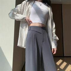 グレーの夏の新しいワイドレッグパンツ女性のハイウエスト薄いパンツドレープ黒春と夏の狭いストレートパンツスーツパンツ