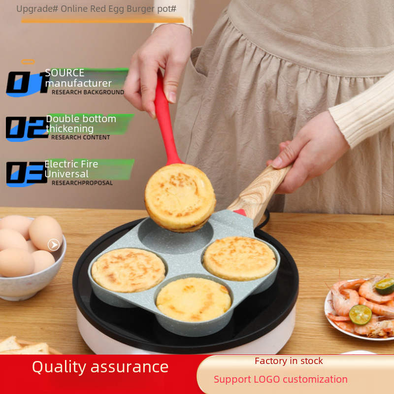 Cross-border Best-selling Four-hole Frying Pan, Non-stick Stone Pan,...