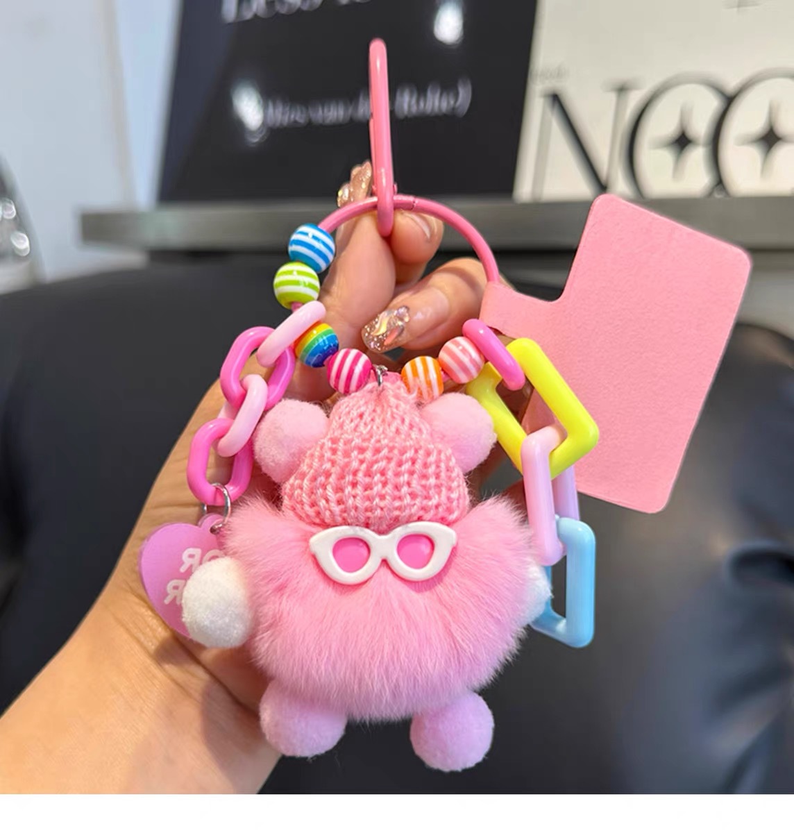 Lindo colgante de bolsa de briquetas de piel de conejo Rex, cosa fea, colgante de muñeca de felpa, colgante de llavero de coche