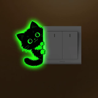 夜光黑色猫咪开关贴家用空开插座装饰发光贴PVC自粘墙面美化贴纸