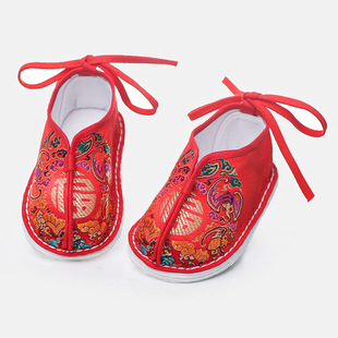 Hanfu Shoes, Traditional Chinese Tang Suit Handmade Thousand-Layer Sole Cloth Shoes for Children Aged 1-3, Ancient Style, Chinese Traditional Style