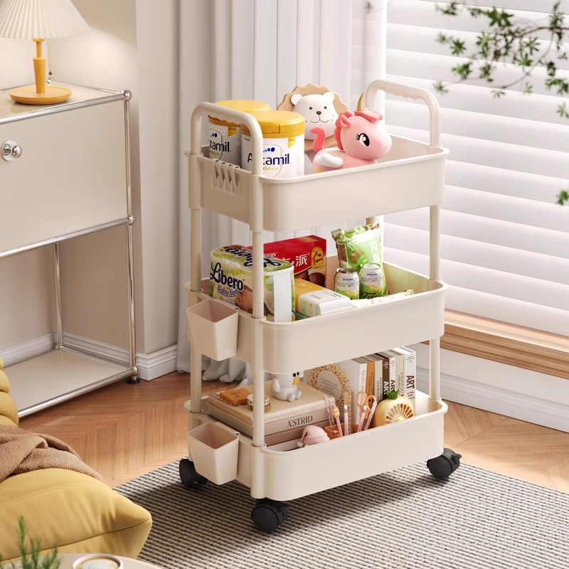 Trolley Floor-Standing Storage Rack Living Room Snack Storage Rack Desktop Small Bookshelf Simple Multi-Layer Removable Bookcase