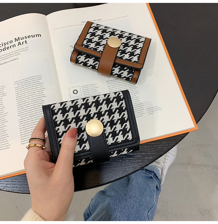 Buckle Closure Type Small Wallet, Clutch Bag Bags Type Business, Daily Occasion Women's Houndstooth Pu Leather Canvas Buckle Wallets
