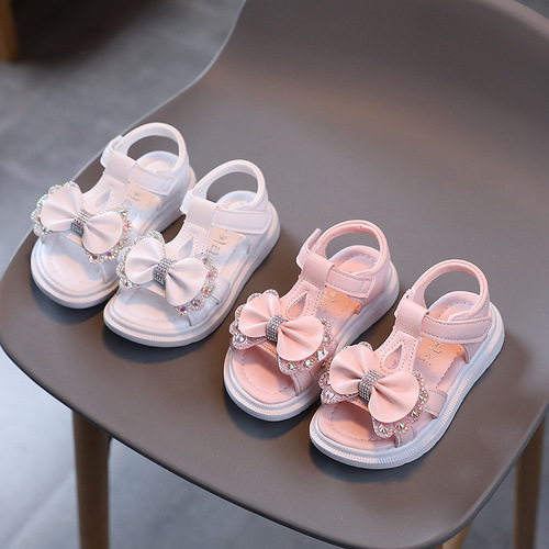Girls Princess Sandals  Summer New Children's Pearl Casual Sandals Little Girls Bow Open Toe Sandals