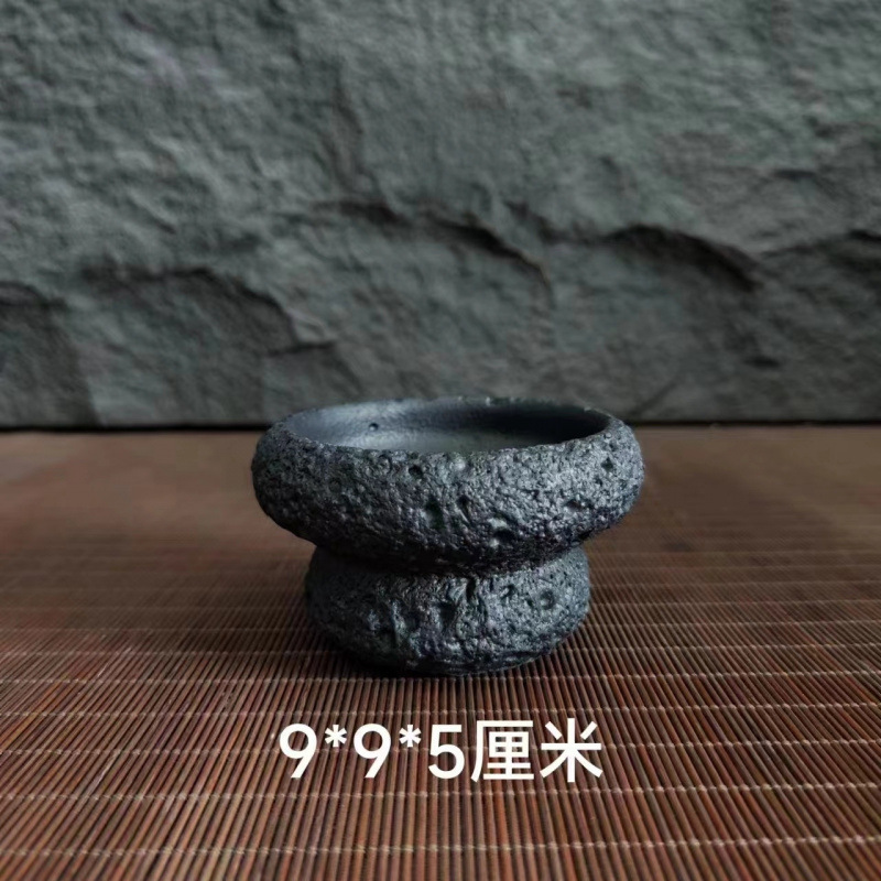 黑色水泥苔藓球空气凤梨桌面小植物花盆高颜值质感高脚杯|undefined