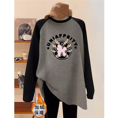 色とベルベットの厚い長袖tシャツの女性の中の長さとサメのズボンの中にシャツを着た秋冬の上着