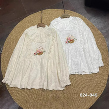 2025春季新款女圆领日系棉麻打底衫文艺风森系女装娃娃衫T恤衬衫