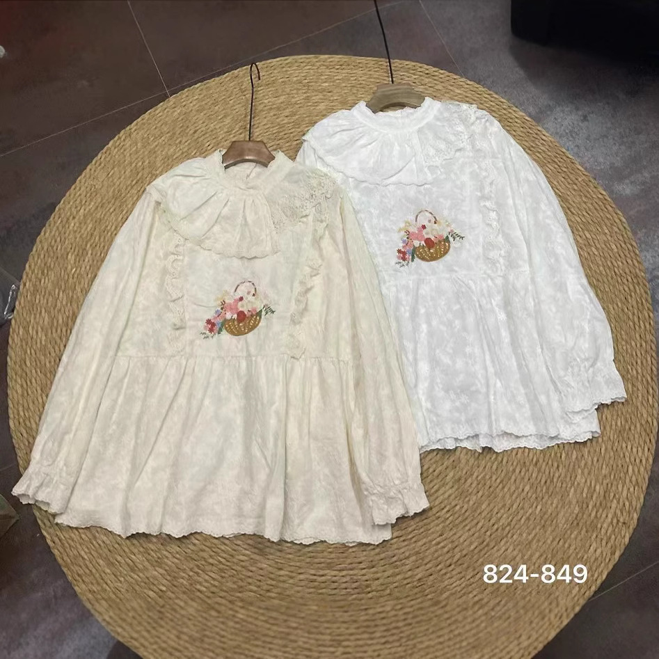 2025春季新款女圆领日系棉麻打底衫文艺风森系女装娃娃衫T恤衬衫