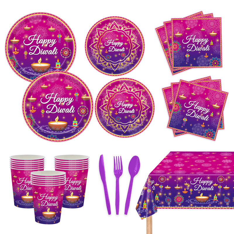 New Indian Diwali Party Supplies Diwali Theme Tableware Set Disposable Tablecloth Decorations New Indian Diwali Party Supplies Diwali Theme Tableware Set Disposable Tablecloth Decorations