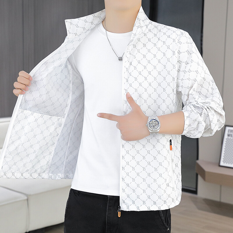 Men's Summer New Stand Collar Printed Letter Long-Sleeve Sun-Protection Jacket Trendy Thin Skin Coat